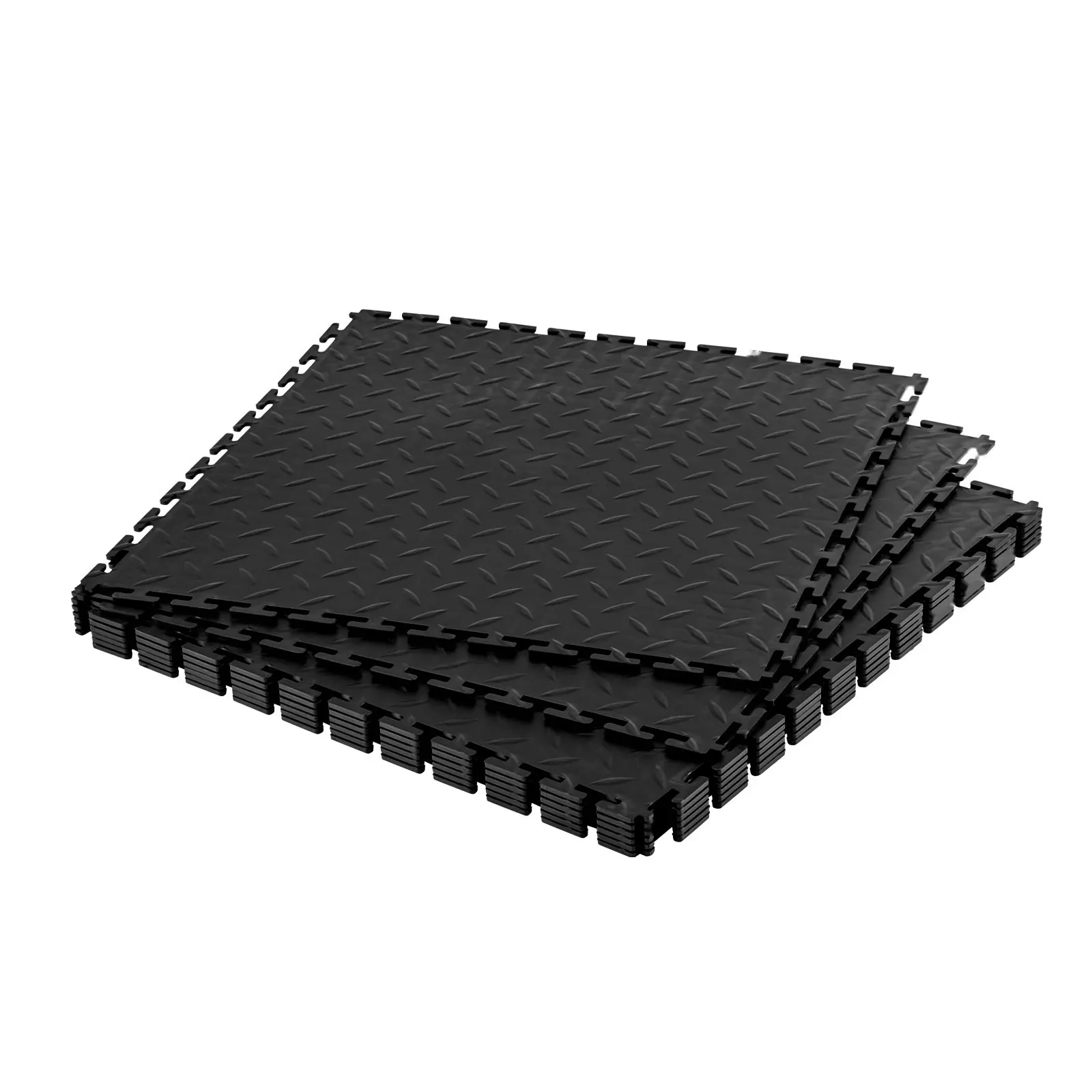 Interlocking Garage Floor Tiles, 8 Pack, 20.2 x 20.2 x 0.2 Inches, Modular Diamond Plate PVC Mats, Slip-Resistant, Waterproof Floor Panels For Workshop, Garage, Warehouse, Tool Room, Home Gym, Black