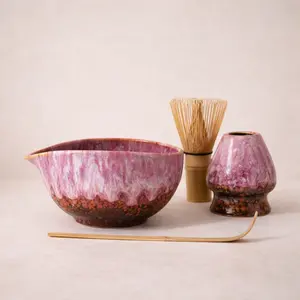 Handmade Pink Flow Ceramic Glaze Matcha Ritual Set