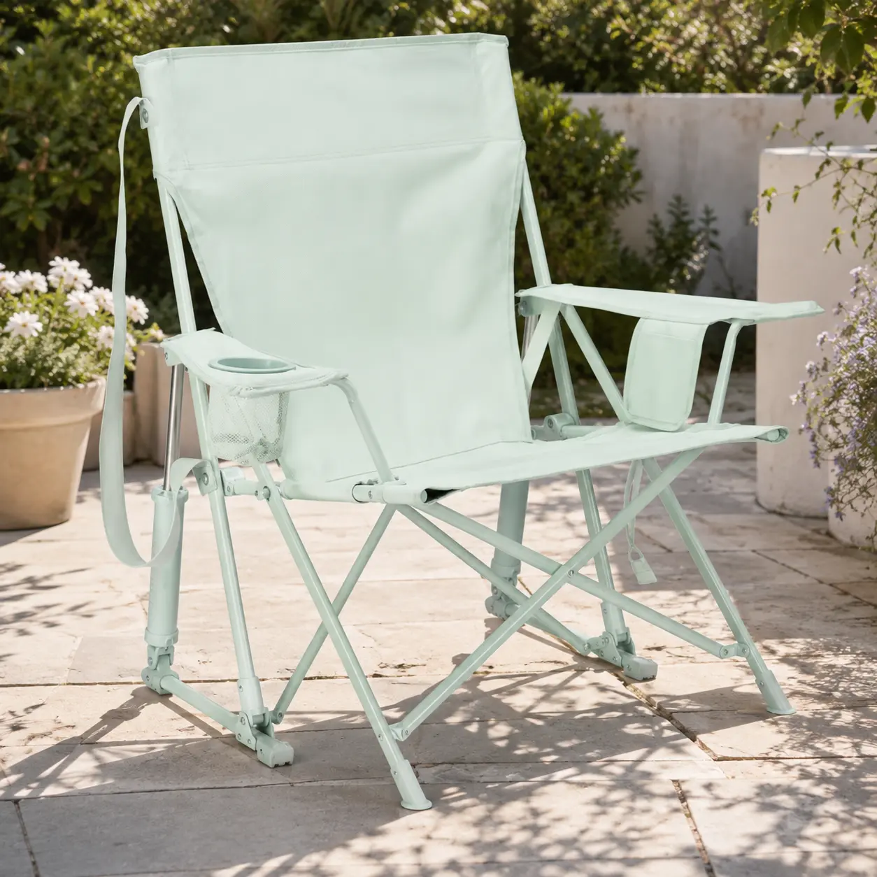Outdoor Low-Profile Rocking Camp Chair, Portable Kickback Rocker, Pastel Green
