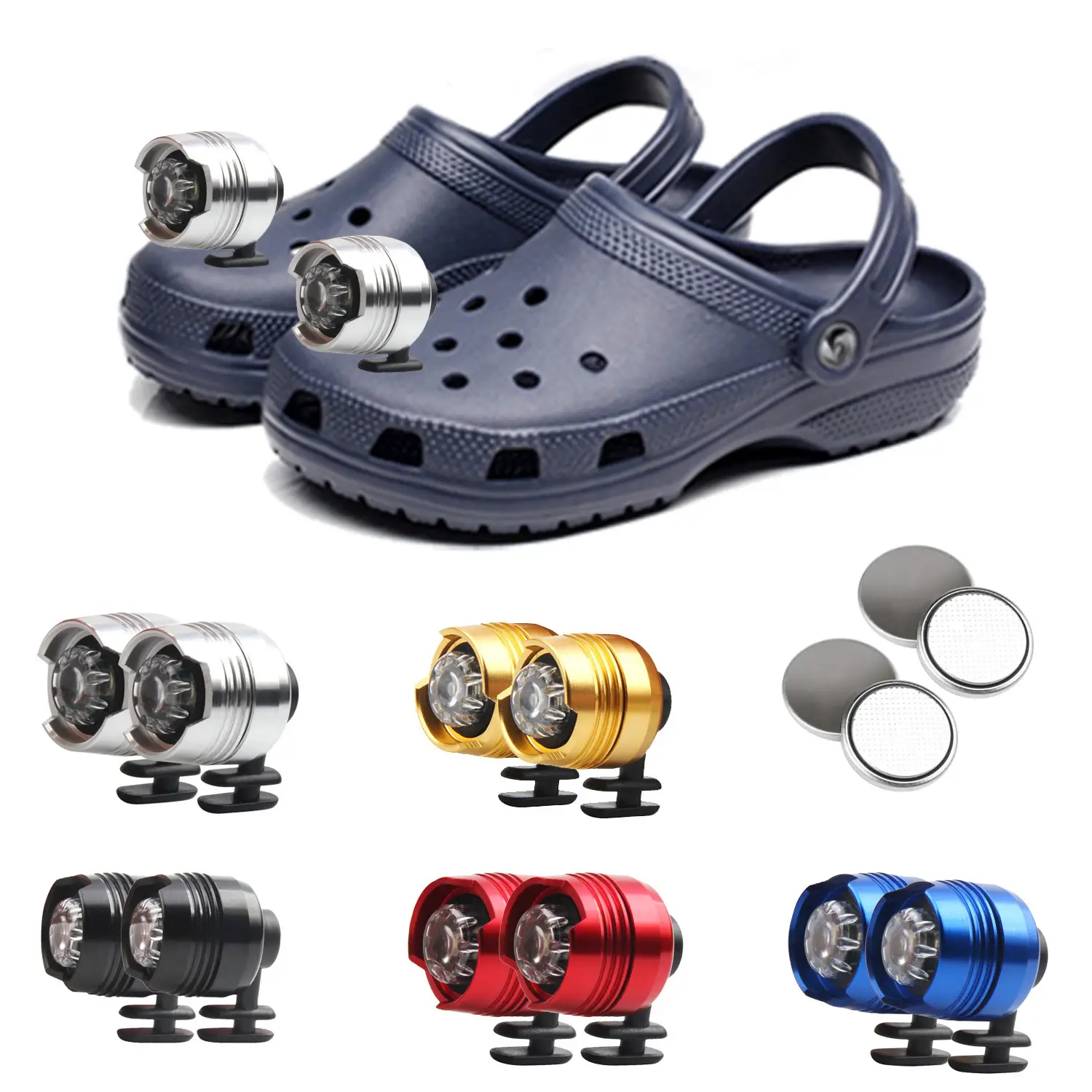 2pcs LED Headlights Lights for Croc, 3 Modes, Hand-Free Clip Flashlight for Crocs Clog Shoes, Camping, Dog Walking, Shoes Charms Footwear Accessory