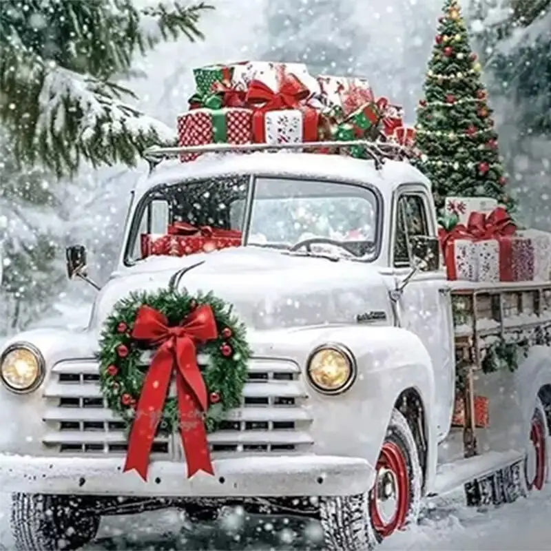 New DIY Crafting 5D Diamond Painting Kit, Diamond Pattern Design, Christmas Truck Theme, Full Drill Mosaic Art, Home Wall Decor Gift, Large Size, Model Xinghao z079