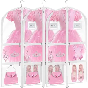 40 Inch Clear PVC Garment Bags for Dance Costumes 3 Pack White with 5 Zipper Pockets, Kids Dance Garment Bag for Dancers Hanging Clothes Storage Competitions & Travel