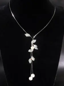 Fashion Artificial Pearl & Rhinestone Decorated Necklace, Elegant Leaf Shaped Pendant Necklace for Women for Gift, Fashion Accessories for Daily Wear