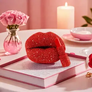 1pc Sexy Shiny Lips and Lipstick Resin Figurine Statue Sculpture, Home Decor, Decoration, Creative Vanity Feature, Valentine's Day Wedding Mother's Day Gift
