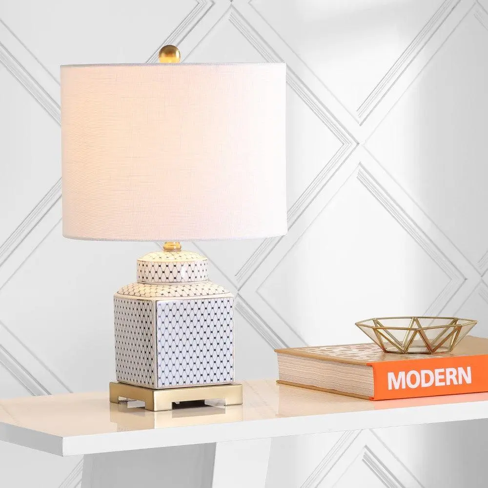 JONATHAN Y Cleo Ceramic/Metal Ginger Jar LED Table Lamp , for bedroom, living room, foyer, hallways, dining room, dorms