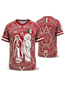 Men's Short Sleeve 3D T-Shirt, Mexico Pattern Jersey, All-Over Print, Sporty Style, Breathable, Casual Wear, Gift for Mexican