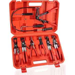 9PCS Hose Clamp Pliers, Long Reach Hose Clamp Tool Remover for Water Hose and Automotive Coolant Radiator Heater with Flexible Wire Long Reach Hose Clamp and Flat Band Pliers