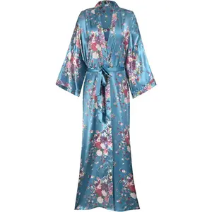 Kimono Robes For Women Floral Long Lightweight Silky Sleepwear Bridal Dressing GownGift