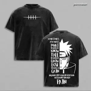 Nagato Pain Naruto Shippuden T-Shirt, Oversized Vintage Washed Anime Graphic Tee, Six Paths Streetwear Retro Top Gift for Anime Lovers