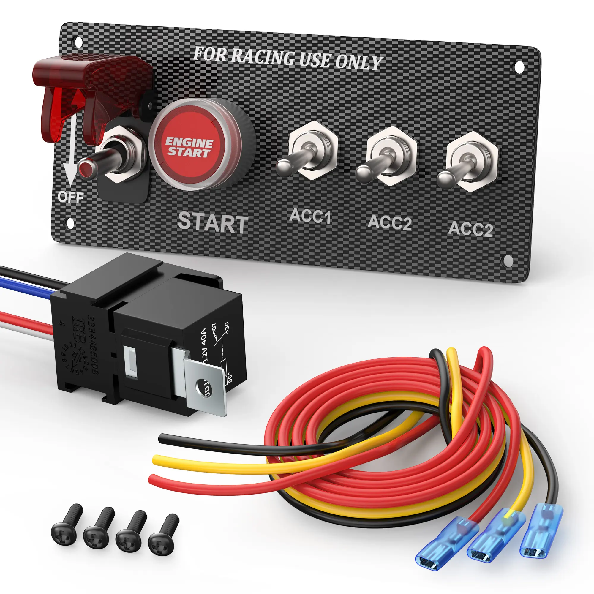Eunik 5-in-1 Ignition Switch Panel, DC 12V 30A Racing Toggle with Push Start, Auto Replacement Part for Boats & Race Cars, Automotive Switchboard