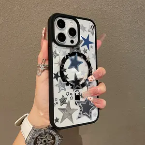 High-Quality Magnetic Case for iPhone 11/12/13/14/15/16/17Pro Max Black Pentagram Collage Y2K Style Case MagSafe Compatible Shockproof Spring Design Ultra-Thin Design |         Protective Film Screen Protector Beautiful and Durable for Daily Use, Accessor