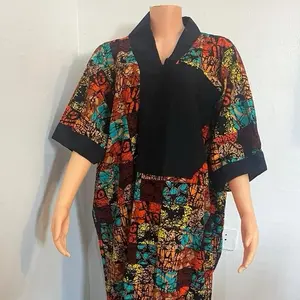 Asooke Bubu Women's Casual Maxi Dress with Colorful Floral Pattern and Black Sleeves