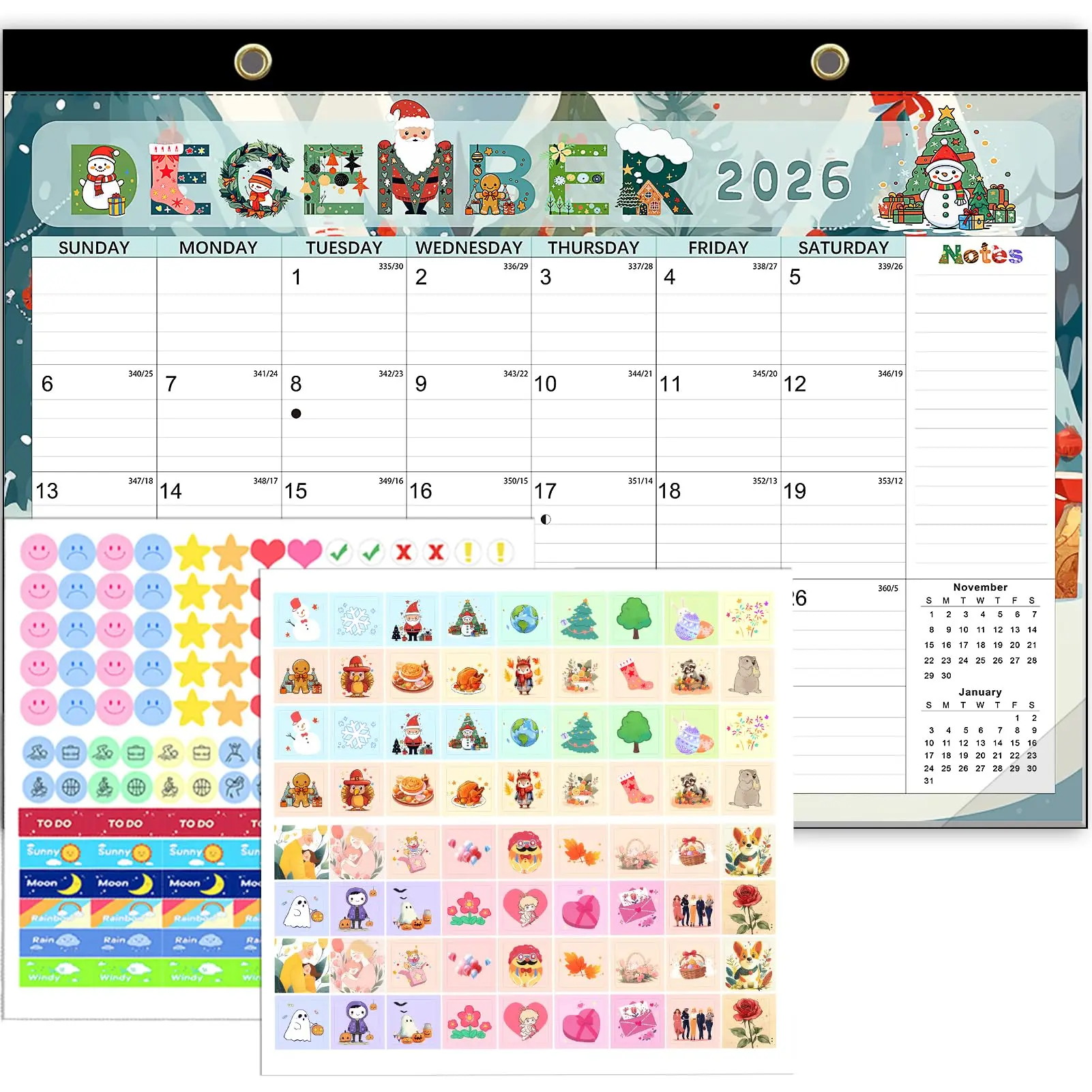 2026-2027 A3 (17inX12in) Desk & Wall Calendar Monthly Planner, Thick Anti-Bleed Paper, Plastic Cover, Enlarged Days, Ample Writing Space, Bonus Stickers, 12 Unique Themes, Tracks Daily Moods & Important Dates, Ideal for Home & Office, Transparent, 17''X12