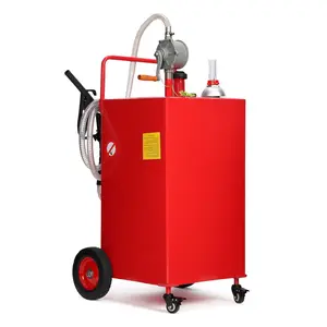 50 gal Fuel Caddy with Manual Pump – Heavy Duty Gasoline & Diesel Transfer Tank On 4 Wheels, Spill-Proof Portable Fuel Container for Boat, Truck, Lawn Mower, ATV, Garage & Farm – Red, 50Gal, Hdpe