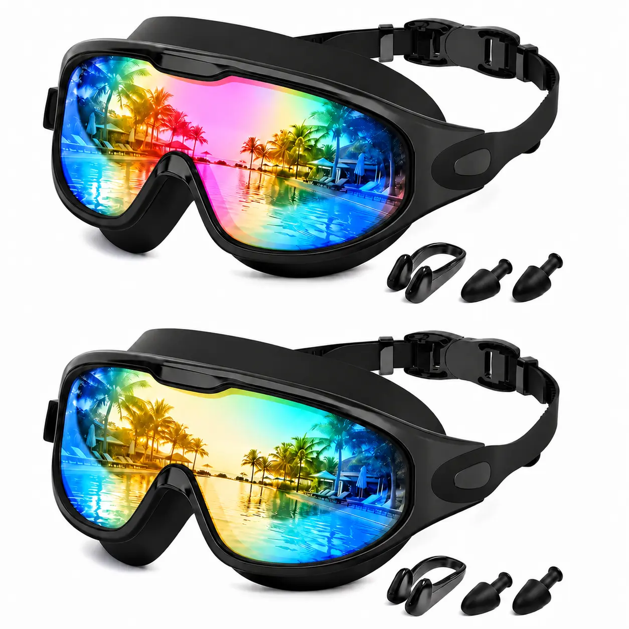 Men & Women Swimming Goggles with Nose Clips and Earplugs, 180° HD Wide View, No Leaking, Anti-Fog, UV Protection Protection for Adult & Youth tiktokshopbacktoschool