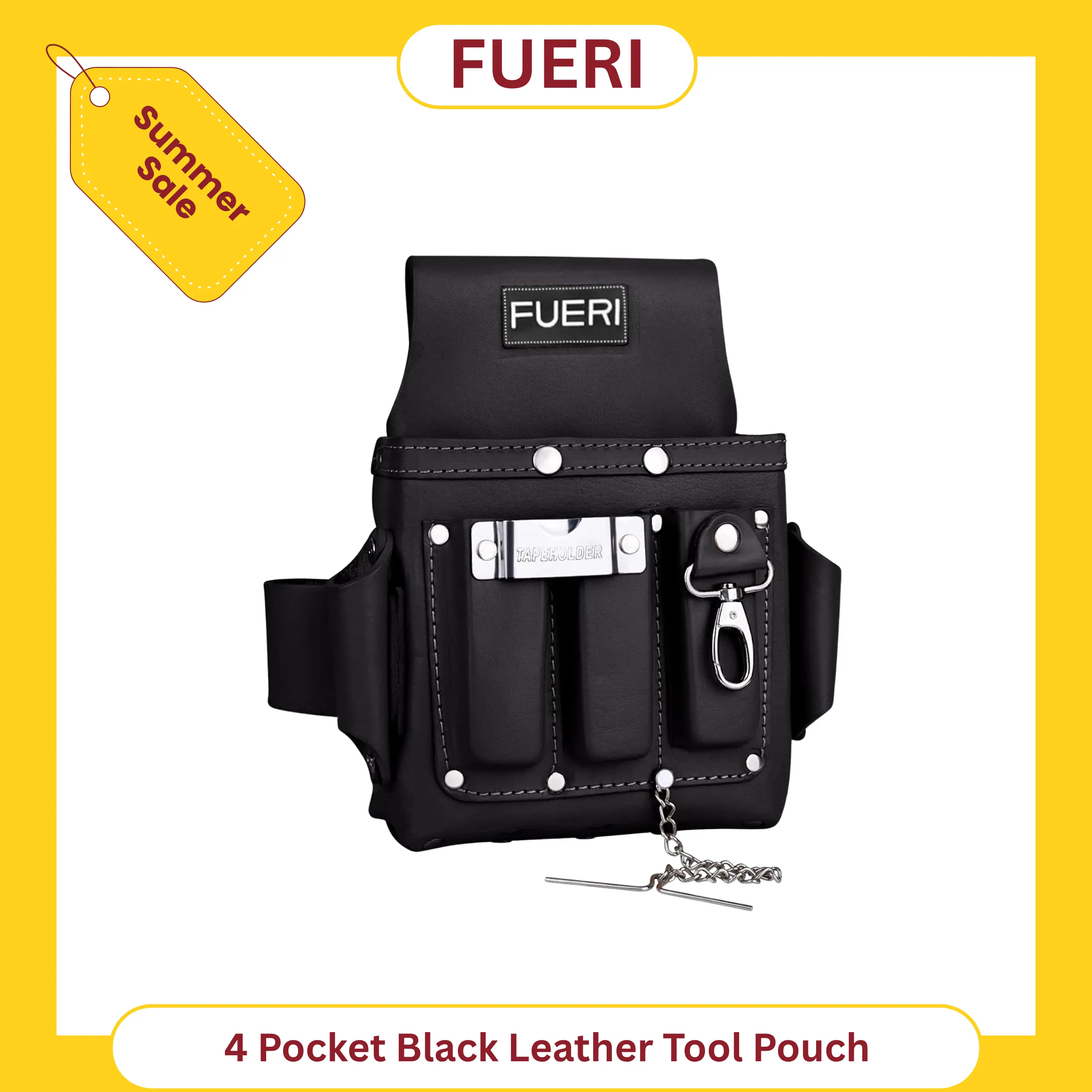 FUERI 4 Pocket Leather Electrician Tool Pouch, Ideal for Electricians. Durable, Reinforced, High Quality.