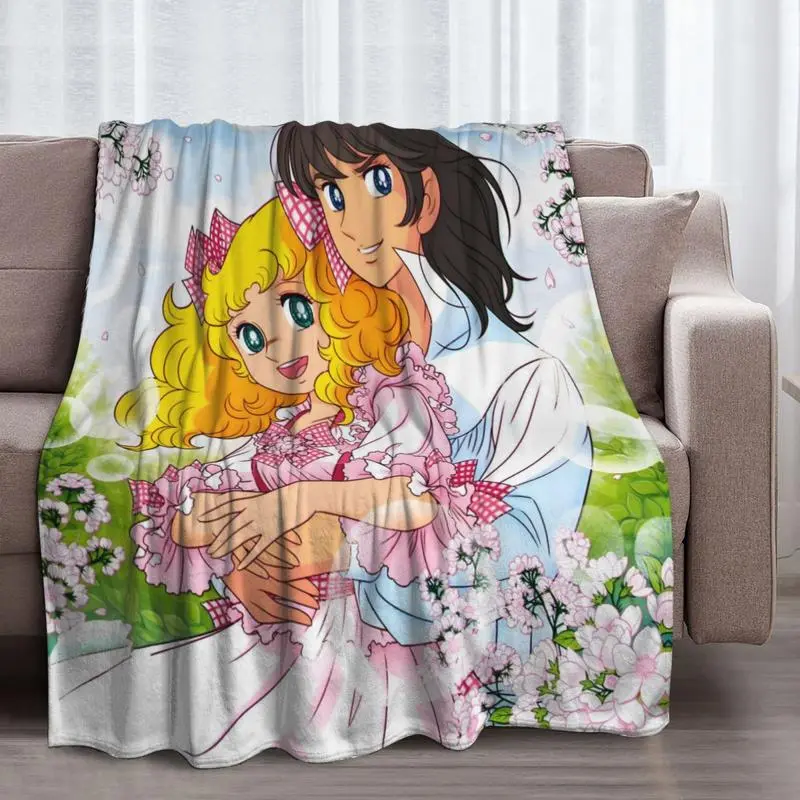 Anime Candy Pattern Flannel Throw Blanket - 50*40in Children Size, Wrinkle Resistant, All-Season Comfort, Digital Print Glam Style, for Sofa/Watch Party, Ideal Anime Decor Housewarming Christmas Birthday Gift