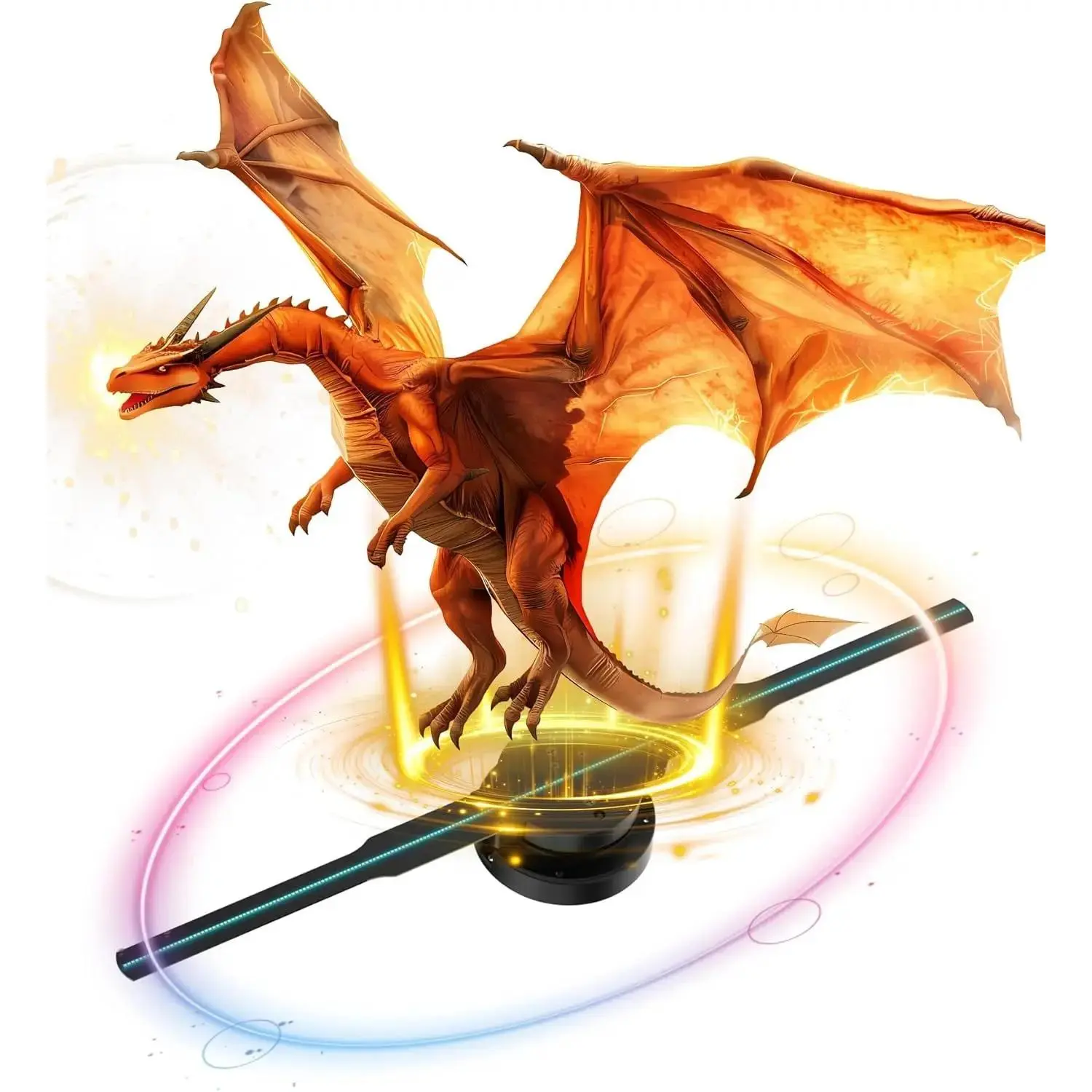 3D Hologram Fan Projector - 42cm 2-Blade LED Light, Plug-and-Play User-Friendly Holographic Advertising Device, Wall-Mountable Holiday Gift Decor