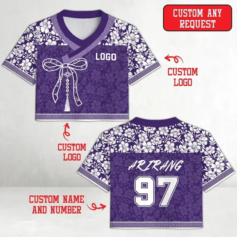 Custom Hanbok Style Floral Jersey, Personalized Korean Norigae Tassel Crop Jersey, Kpop Concert Outfit, Custom Name Number Team Jersey