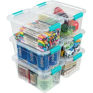 Storage Bins with Lids 6 Pack Clear Storage Containers, 7 Quart Stackable Plastic Containers with Secure Black Buckle Latch, Durable Storage Box Organizer for Pantry, Closet, Office & Classroom