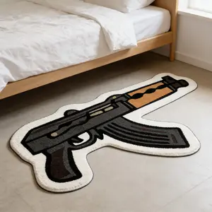 Cartoon Gun Shape Carpet, Soft Plush Touch, Perfect for Gaming Room, Bedroom, Living Room, Restroom, Ideal Holiday Gift, Bedroom Rugs