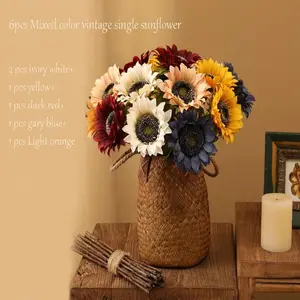 7PCS Vintage Sunflowers Artificial Flowers, Fake Silk Sunflower with Stem Vintage Fall Sunflower Decorations for Autumn Home Wedding Party Birthday Bulk Single 6pcs artificial flower decorative flower fake flower floral arrangement