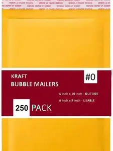 IPACKNOW 250 PC #0 6x10 Inches 250 Pack Inches Kraft Bubble Mailers Yellow Shipping Padded Envelopes Self Seal Waterproof Cushion Envelopes