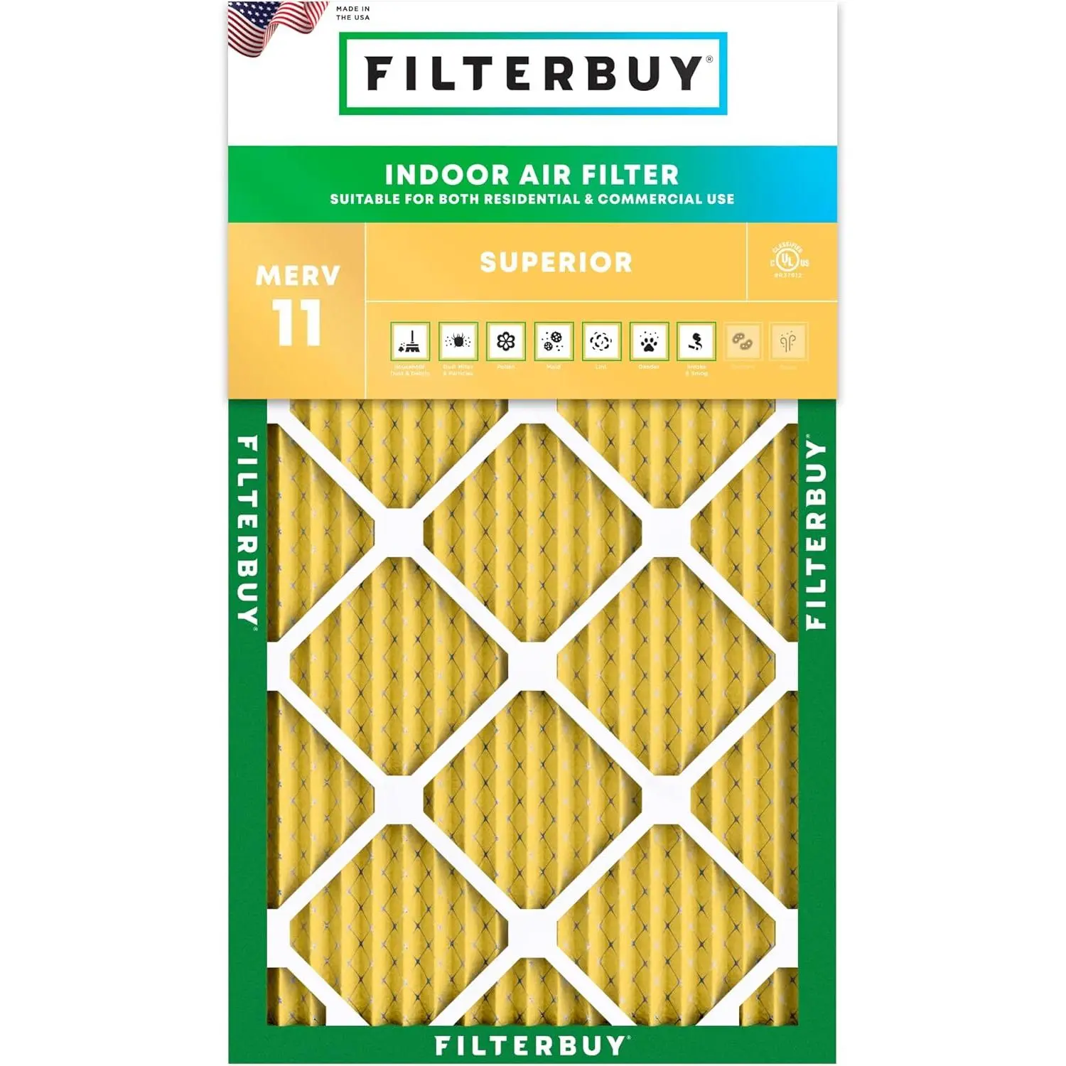Filterbuy Rectangular Replacement Air Filter (1-Pack) - 14x24x1 In, MERV 11 Rating, Polypropylene Synthetic Mesh Allergen Defense for HVAC AC Furnace (Actual Size: 13.38x23.38x0.75 In)