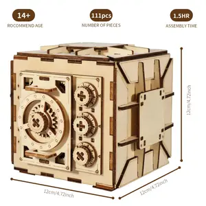 3D Wooden Puzzle DIY Locker Box with Combination Lock – Buildable Mechanical Model Kit for Adults, Perfect for Storing Precious Items