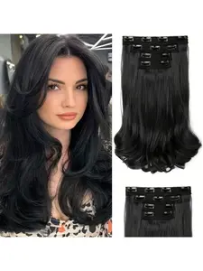 4-Piece Hair Extension Set, Medium Length Curly Synthetic Hair Clips, Invisible Hair Extensions for Women, Daily & Wedding Use, Synthetic Hairpieces