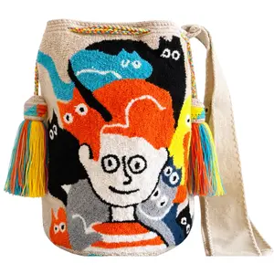 Wayuu Bag Handmade – Cats Mochila, Boho Crossbody Artisan Bag