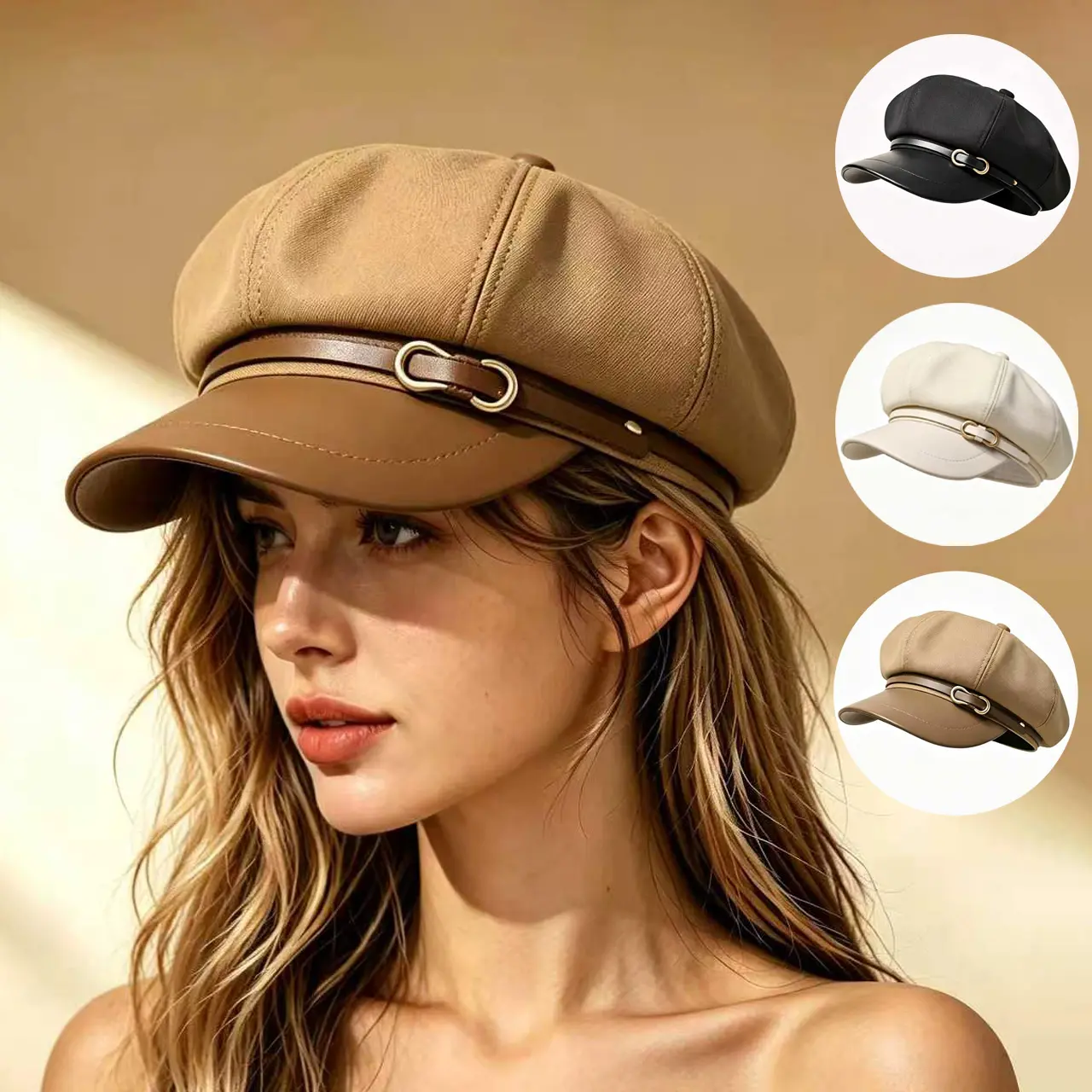 Vionas Female High-End Autumn Winter Japanese Plain Polyester Beret - Black Casual Vintage Painter Octagonal Cap, Faceless Small Retro Hat, Accessories for Women, Hats for Women, Fashion Hats