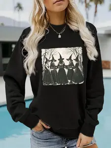 Women's Casual Halloween Graphic Pullover Sweater, Soft Long Sleeve Round Neck Sweatshirt, Comfortable Daily Wear