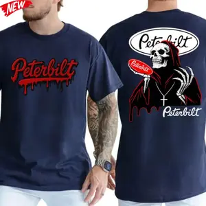 Peterbilt Grim Reaper T-Shirt, Red Dripping Logo & Skeleton Graphic, Peterbilt Trucking Graphic Shirt for Semi Truck Drivers, Gift for Truckers & Diesel Lovers