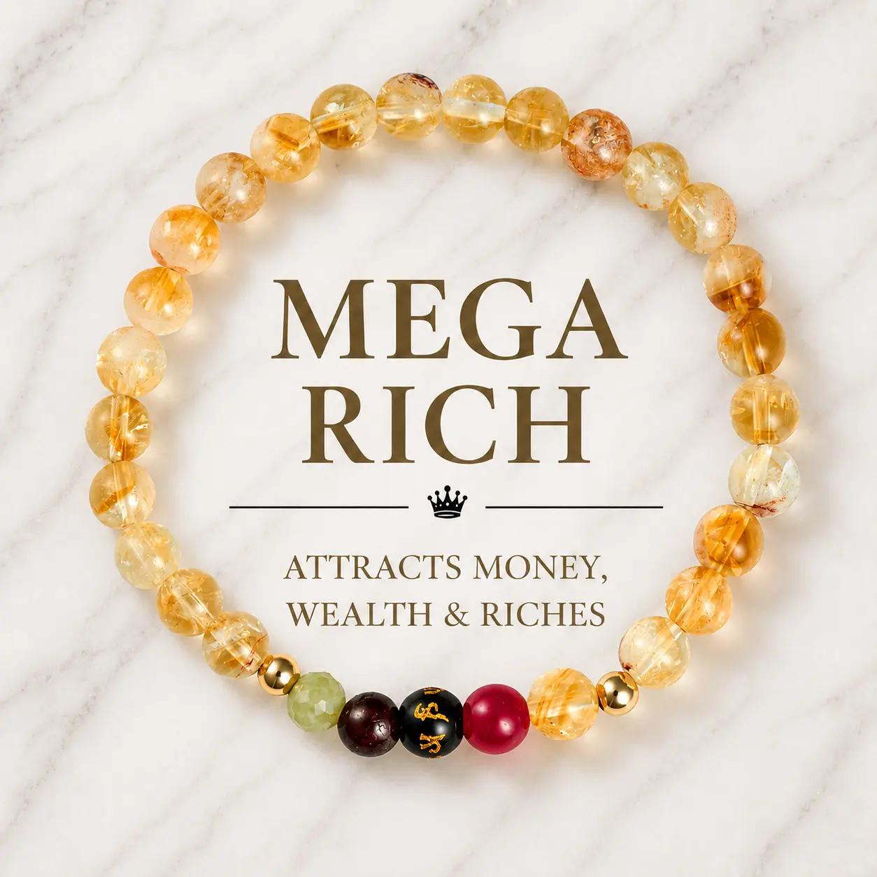 Citrine Mega Rich Lucky 7 Gemstone Bracelet With REAL Gold