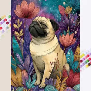 5D DIY Craft Full Drilling Round Diamond Painting - Diamond Painting Kit Dog Floral Mosaic Canvas DIY Wall Art, Home Wall Decoration