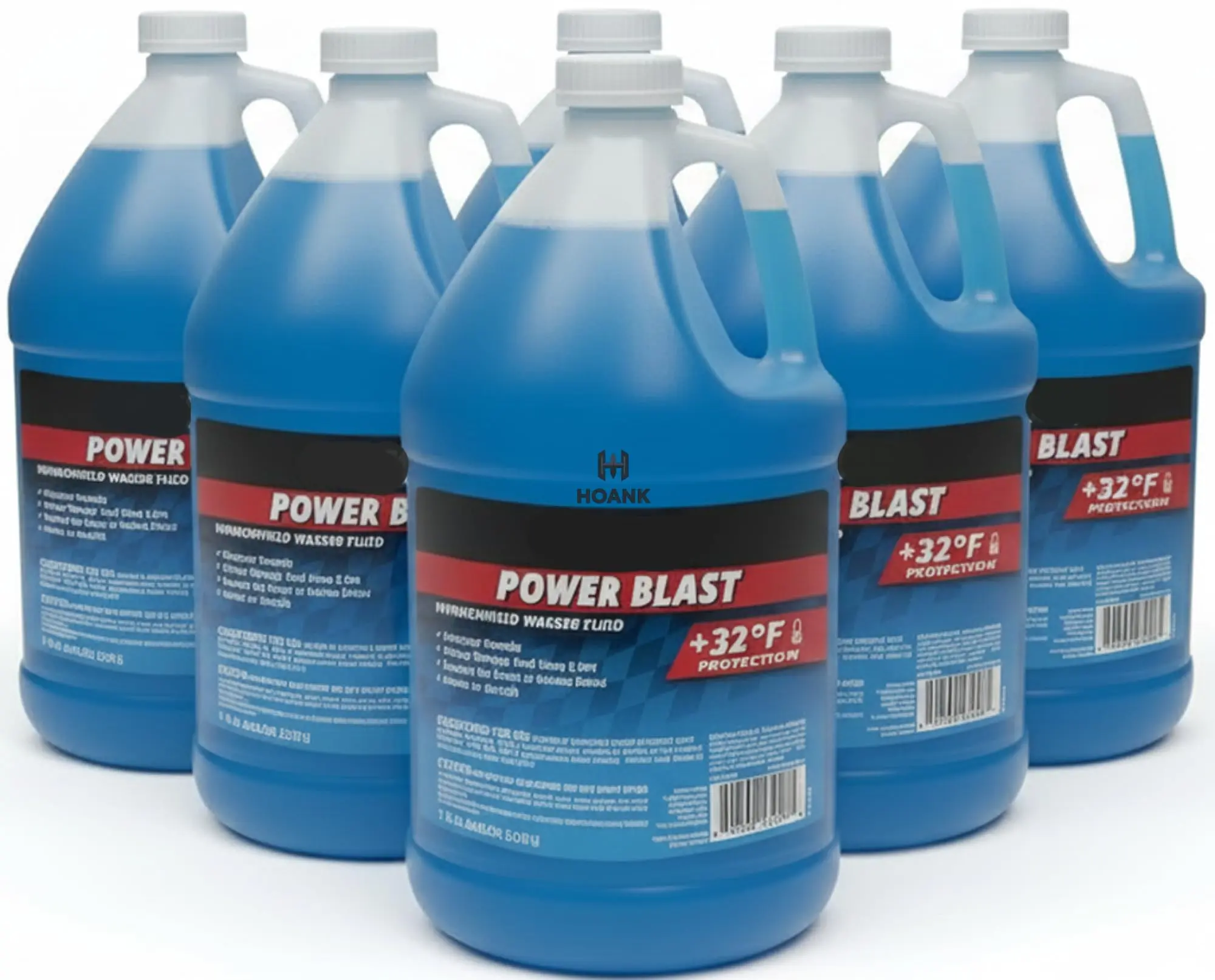 HOANK (6 Gallons Power Blast Windshield Washer Fluid, +32°F Protection, Blue, 1 Gallon Jug, Ready to Use, (For All Types of Vehicles Including EV's)
