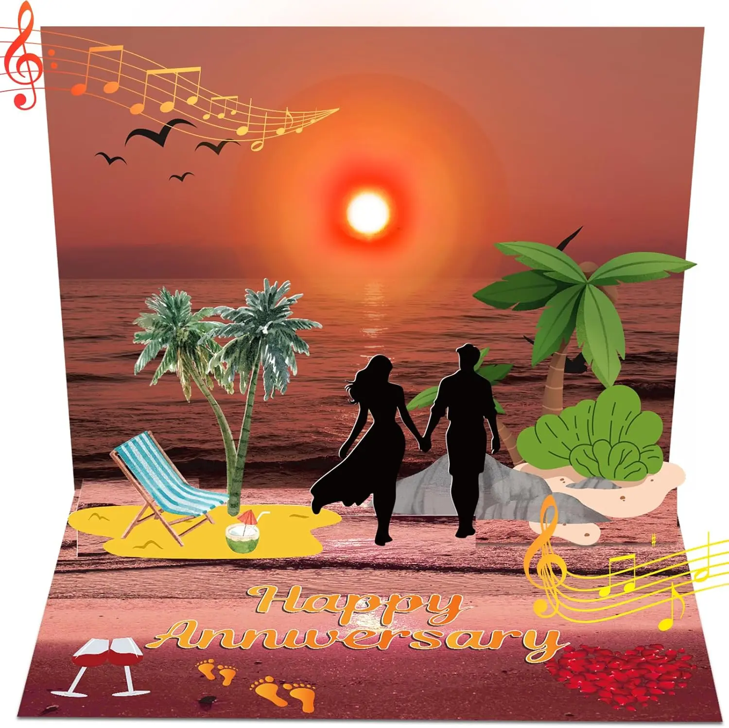 Anniversary Card – 3D Pop-Up Musical Light-Up Card for Wife, Husband, Couple, Interactive Happy Anniversary Greeting for Him or Her Pop Up Cards