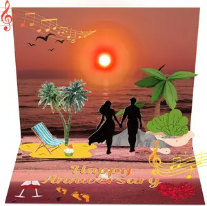 Anniversary Card – 3D Pop-Up Musical Light-Up Card for Wife, Husband, Couple, Interactive Happy Anniversary Greeting for Him or Her
