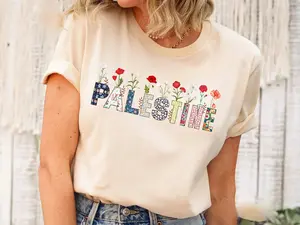 Free Palestine Flower Graphic T-Shirt, Stand With Palestine Print Tee, Unisex Casual Short Sleeve Top, Soft Breathable Cotton, Meaningful Gift for Friends, Family, Father's Day & Anniversaries