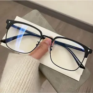 Trendy Browline Blue Light Blocking Glasses for Men Women, Retro Semi-Rimless Eyeglasses for Prescription & Daily Wear