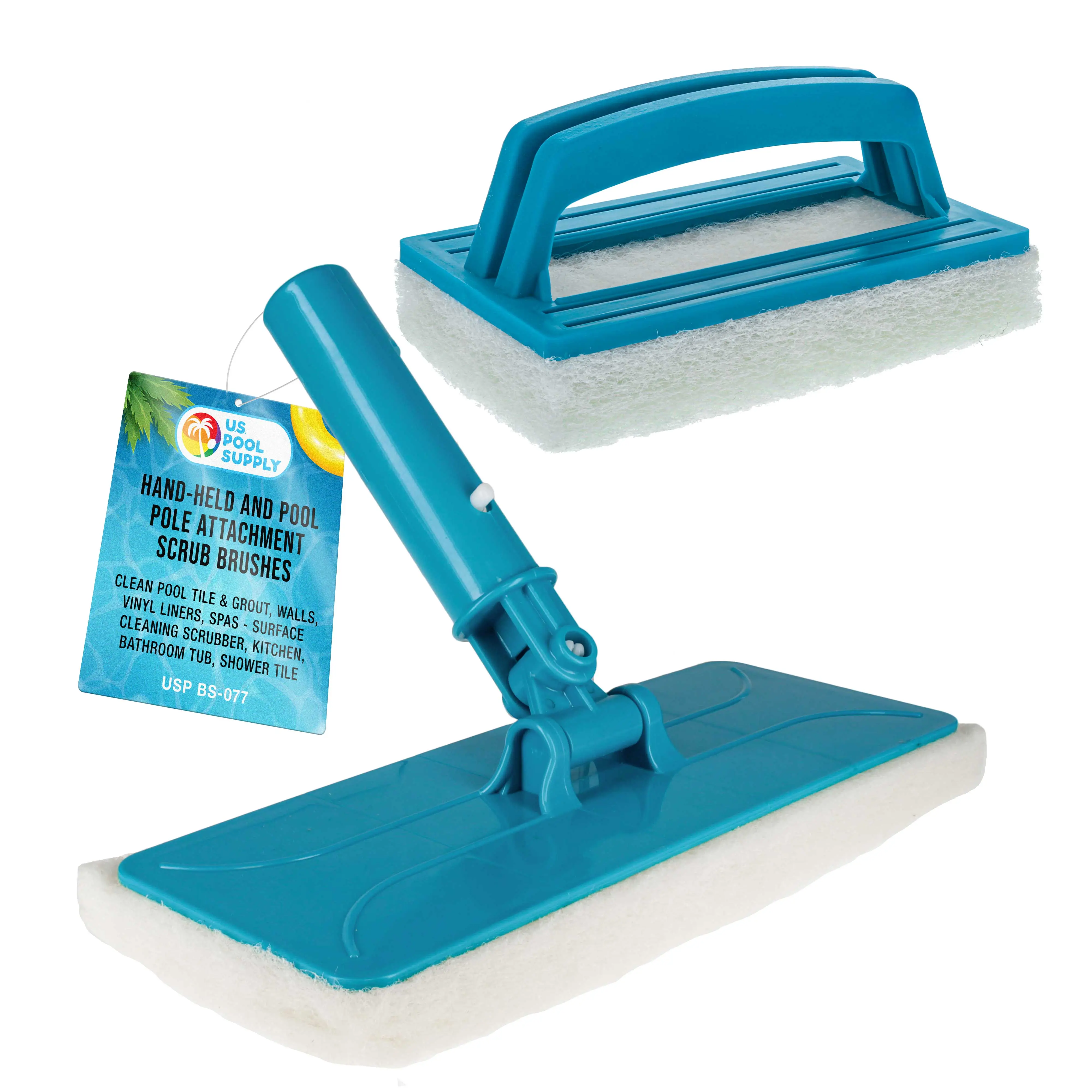 Hand-Held and Pool Pole Attachment Scrub Brushes - Surface Scrubbing Scouring Sponge Pads - Clean Pool Tile Grout, Walls Vinyl Liners