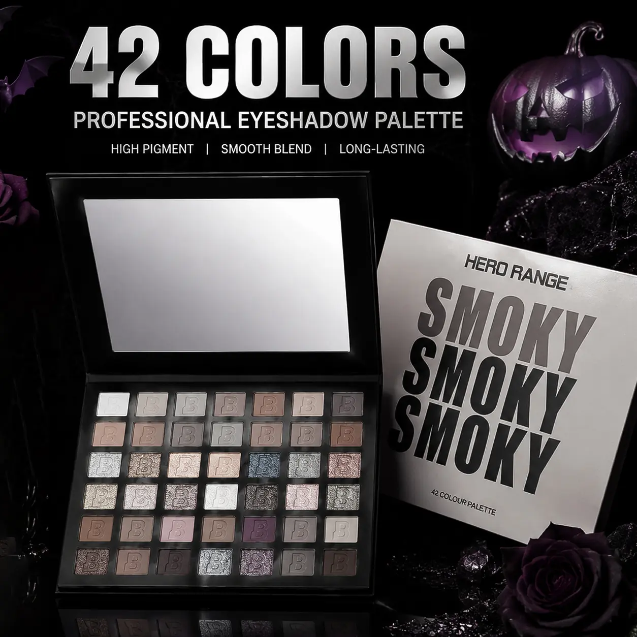 42-Shade Smoky Eyeshadow Palette: Matte, Cosmetic Shimmer & Glitter | 24HR Waterproof & Smudge-Proof, Highly Pigmented with Blurring Effect, Fine Powder No Fallout - Perfect Halloween, Fall Festivities & Christmas Parties - Great Gift for Stage & Events!