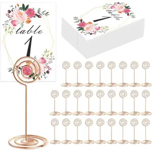 26 PCS Table Number Holder Wire Photo Card Stand with 26 Floral Table Number Cards Place Clips for Weddings Parties Office Memo Menu Notes