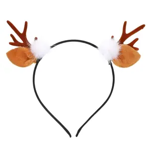 Christmas Reindeer Antlers Headbands for Women Deer Ears Hairbands Cute Bambi Ears Hairband Costume for Christmas Outfits Brown Elk Ear Headwear Deer Antlers Headwear Christmas Hair Accessories 1 Pcs