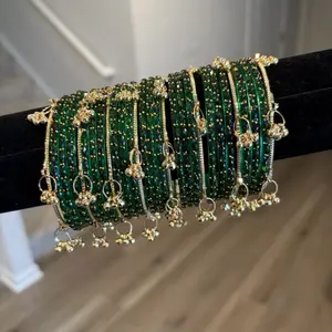 Kashmiri Bangles with Raindrop Green bangles -