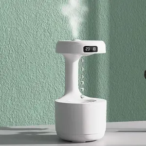 White Anti-Gravity Floating Water Drop Humidifier with Aura Mist Essential Diffuser