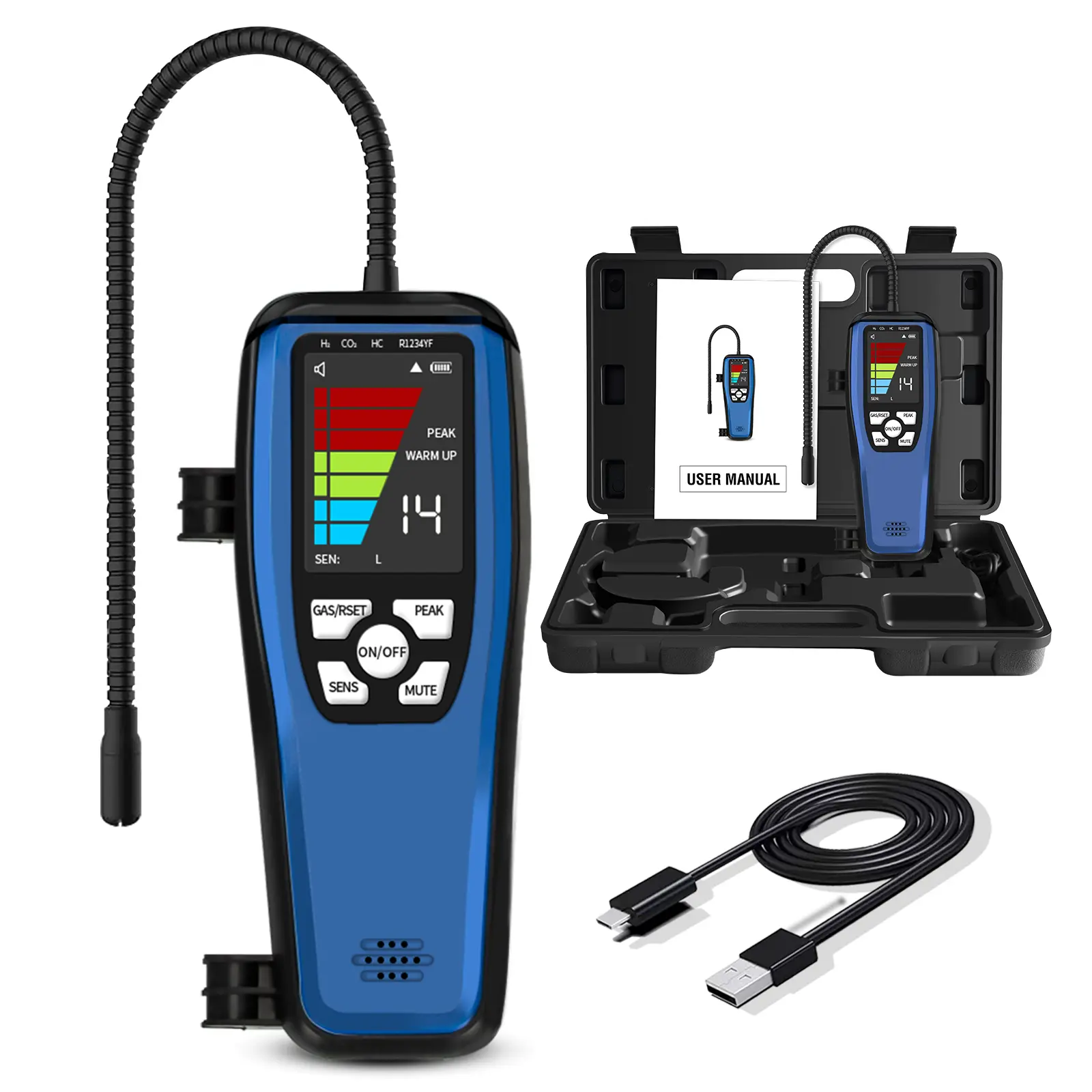 Aprvtio ALD-200 Portable Oil-Resistant Refrigerant Leak Detector with Tool Box, Adjustable, 3000mAh Rechargeable Battery, 3 Sensitivity Modes, Audible Visual Alarm, Halogen Gas Sniffer for Repair Techs, Automotive & Home Gas Detection