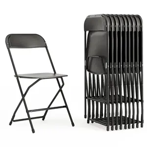 Set of 10 Indoor/Outdoor Heavy-Duty Plastic Folding Chairs, Foldable Commercial Stacking Chairs with 650-lb. Static Weight Capacity, Black Folding Chair, Indoor Outdoor Portable, Stackable for Events, Offices, Weddings, Picnics and Restaurants
