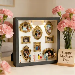 DIY Mini Memory Museum Photo Frame - DIY Shadow Box with Gold Mini Frames & Figures - The Ultimate Personalized Gift for Parents, Couples, and Best Friends